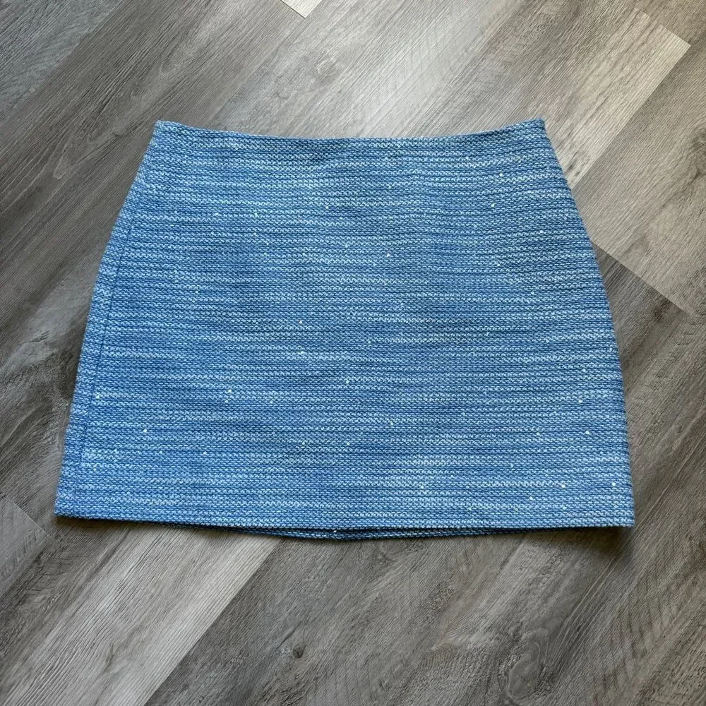 J.Crew Natasha Mini Skirt Blue Sequin Tweed 12 Preppy Feminine
